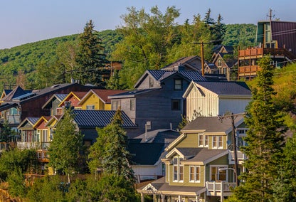 Large, beautiful homes in Deer Crest, Park City, Utah on a hill.
