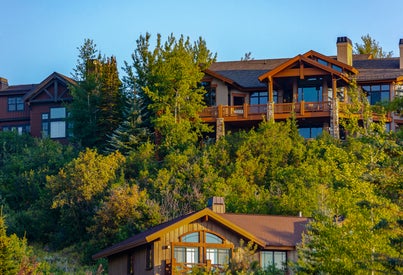 Large homes on a hill in The Aerie, Park City, Utah.