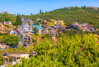 Scattered homes on a hill in Park City, Utah during the summer months.