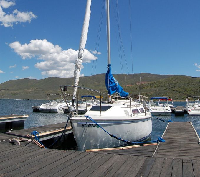 Boat docked at Jordanelle Reservoir
