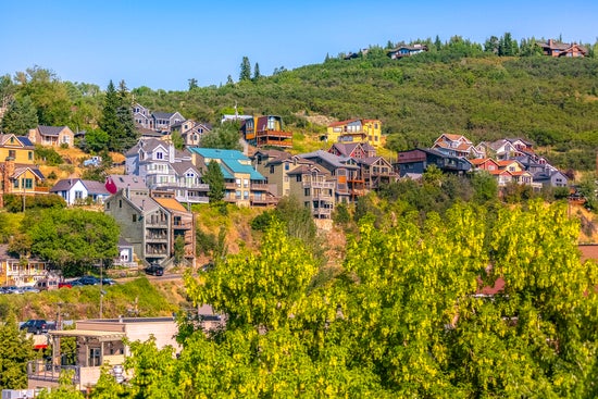 Scattered homes on a hill in Park City, Utah during the summer months.