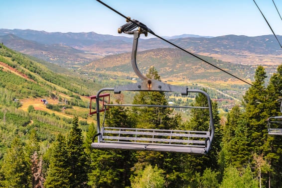 An out of season gondola lift in the summer time in Park City, Utah.