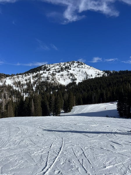 A ski hill in the middle of winter outside of Park City, Utah.