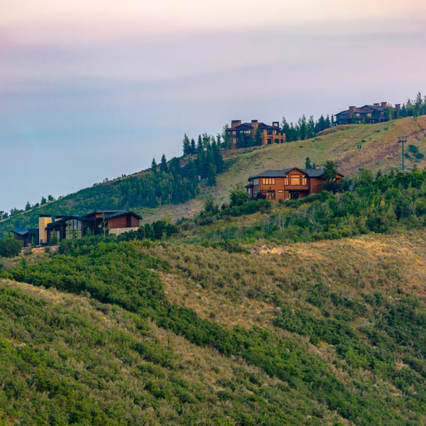 aerial footage of Park City, Utah real estate in the morning time