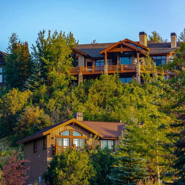 aerial footage of Park City, Utah real estate during the summer,