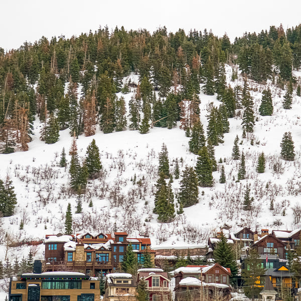 Wintery, mountain-side homes near Summit Park, Park City, UT.