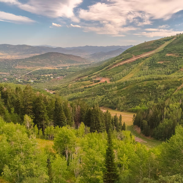 Aerial footage of a valley near Park City, Utah.