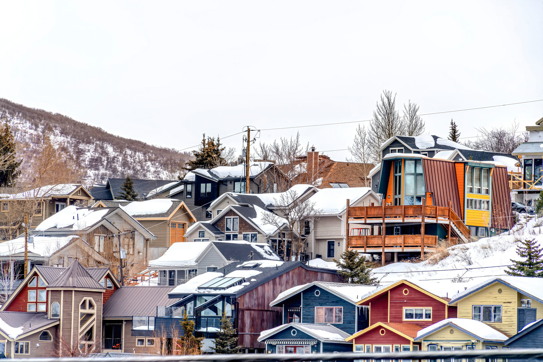 Mountain Side real estate covered in snow in Park City, UT