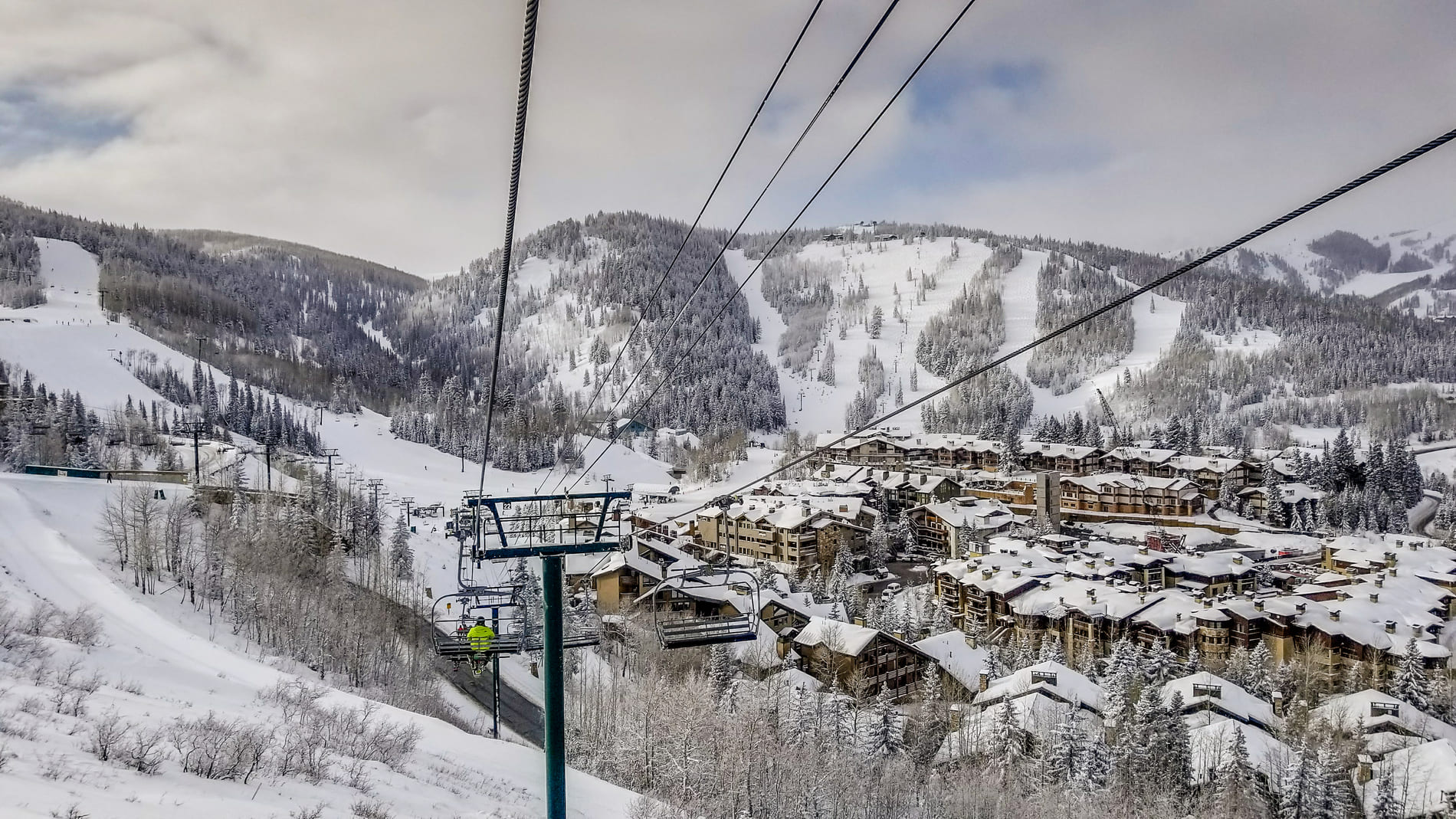 A wintery aerial view of Deer Valley Resort, Utah.