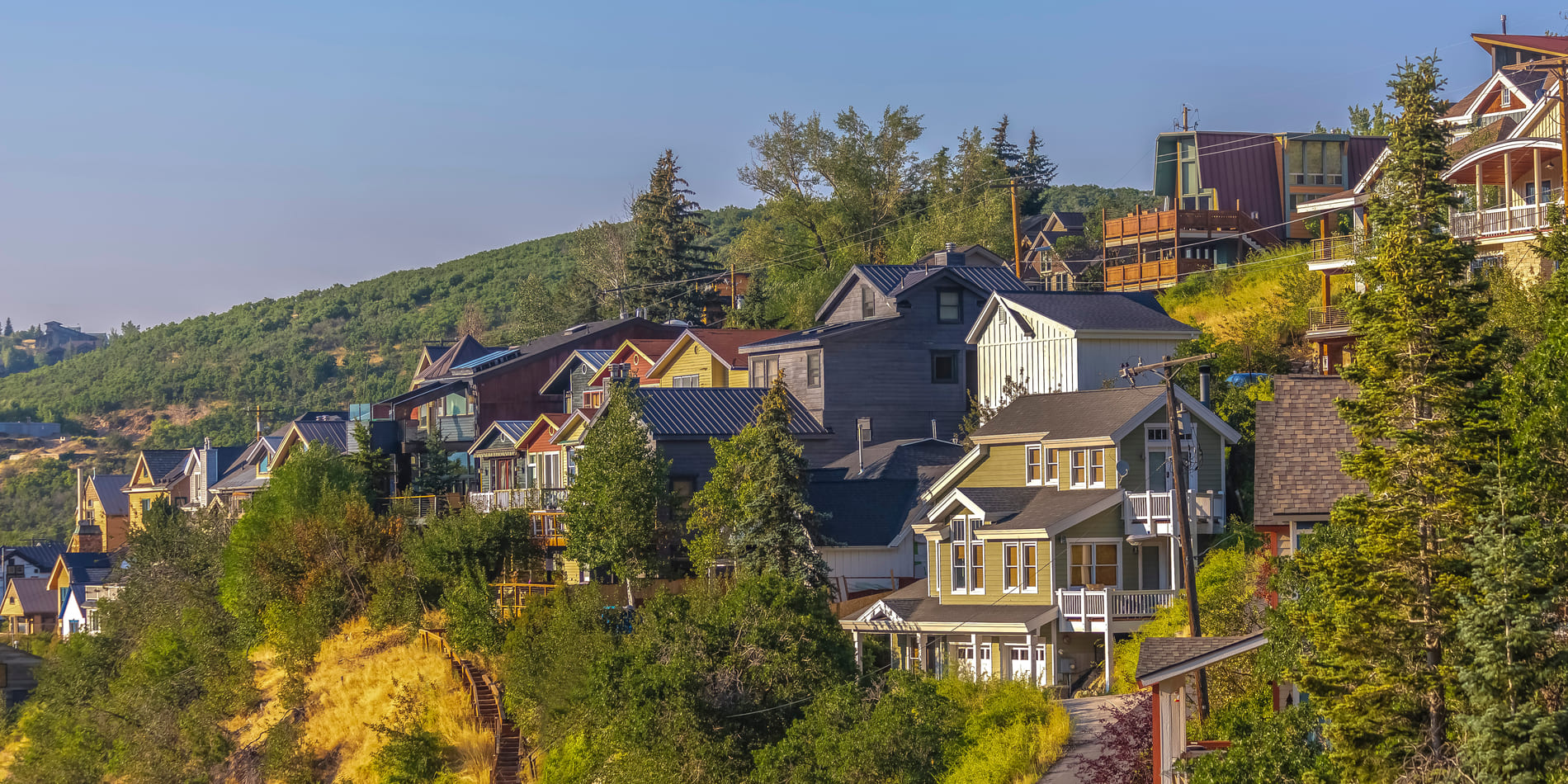 A panoramic view of luxury mountain homes in Park City, Utah.